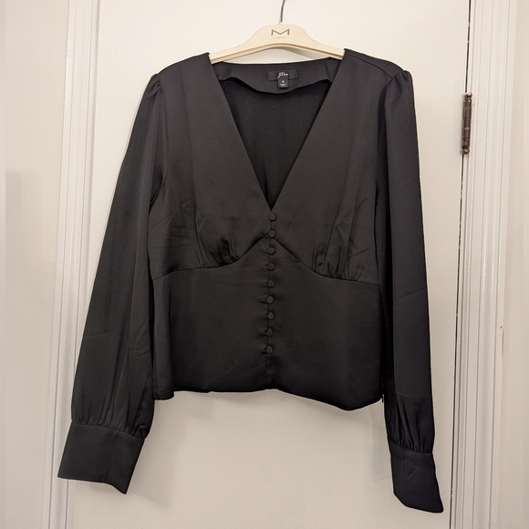 J Crew - V-Neck Satin Blouse with button detail - Picture 2 of 3